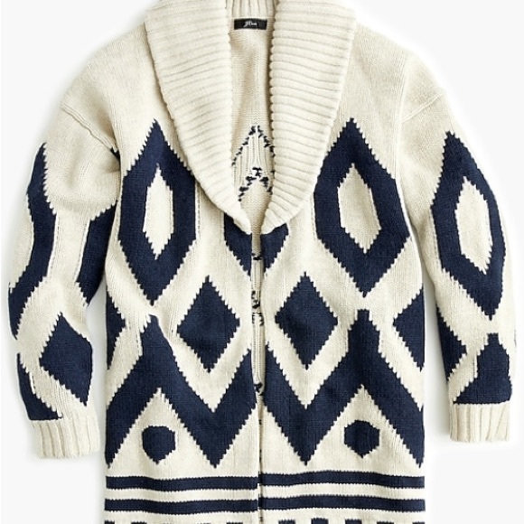 J. Crew Fair Isle Cardigan Sweater Knit Wool Coat Size Medium - Picture 11 of 11